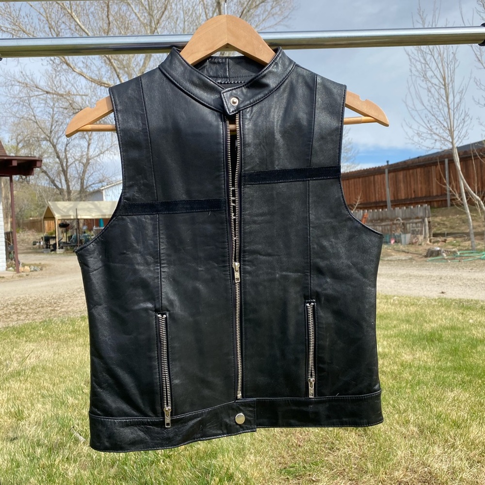 Womans leather jacket vest moto